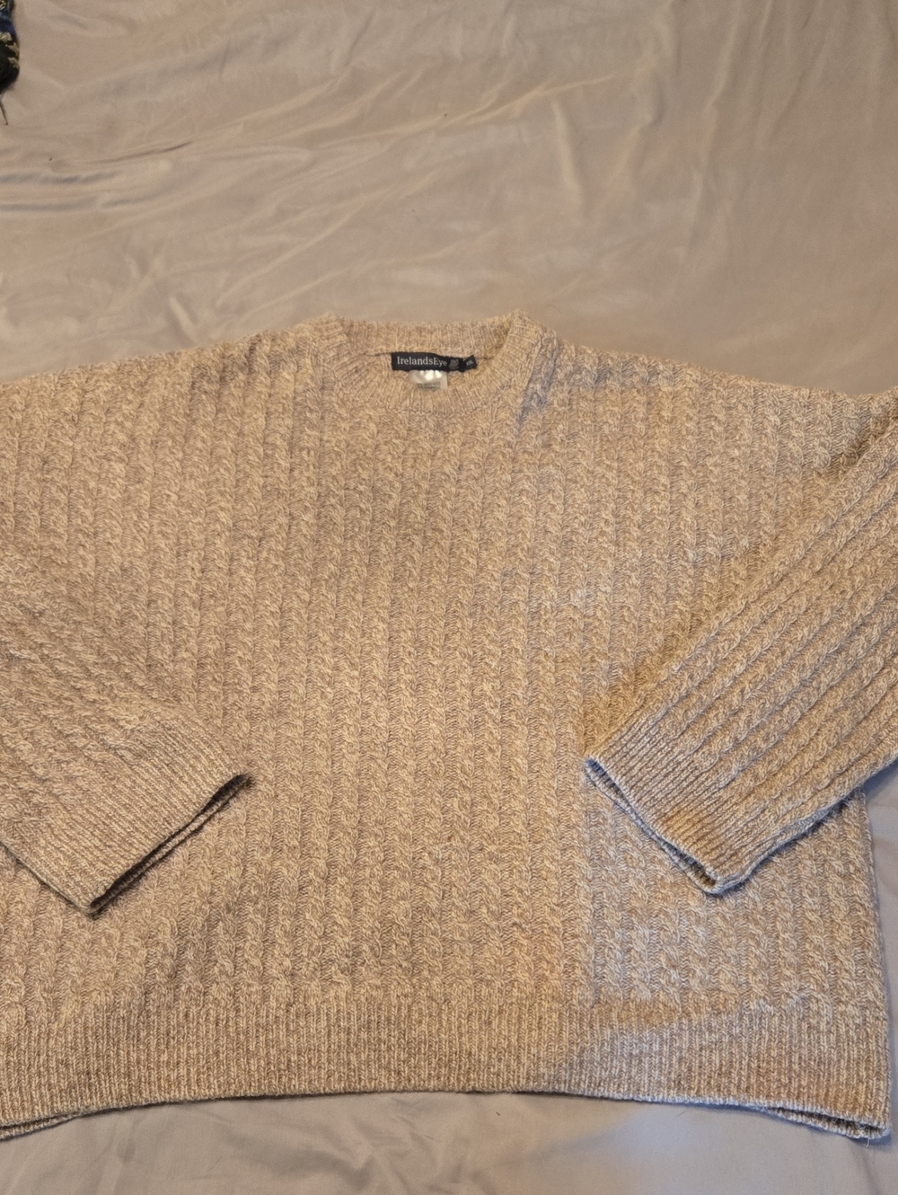 Irelands Eye 100% Virgin Wool Men’s Crewneck Cable Knit Sweater - Beige